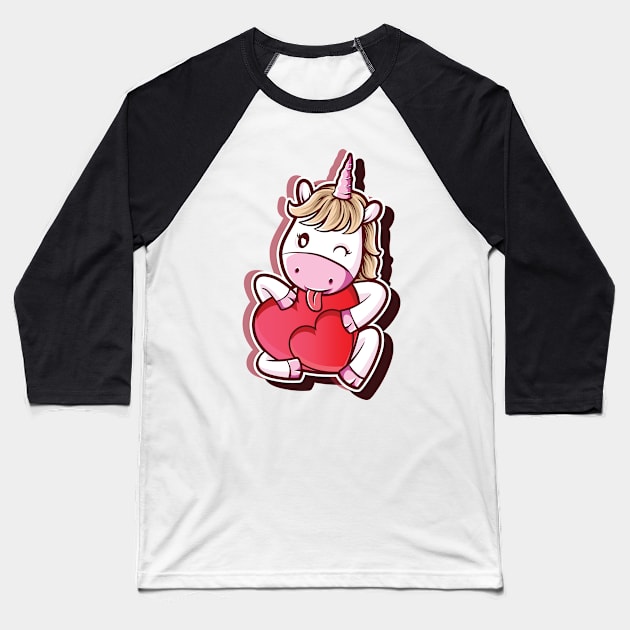 Cute Baby Hearty Unicorn Baseball T-Shirt by Printaha